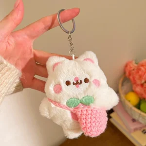 Multicolor Plush Cat Keychain Charm - Image 9